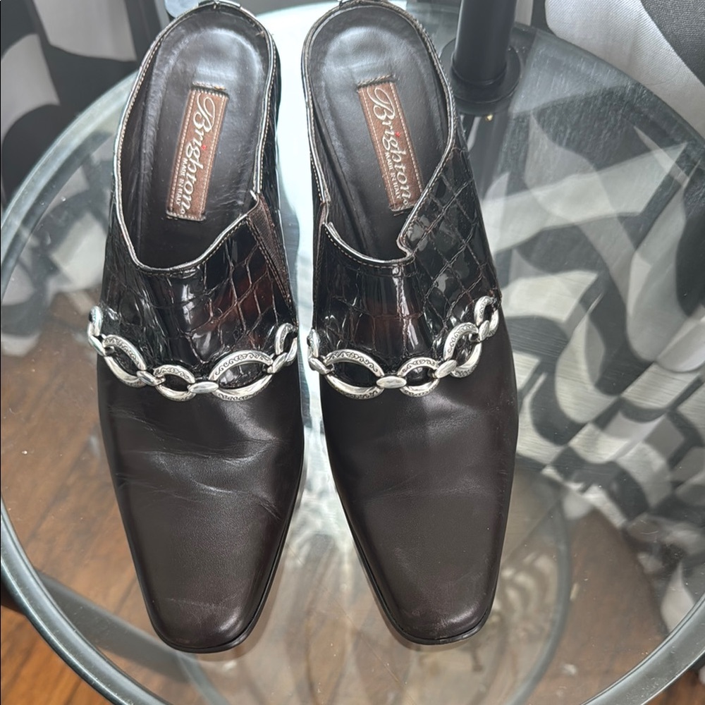 Brighton Women's Black Leather Mules with Silver Accents